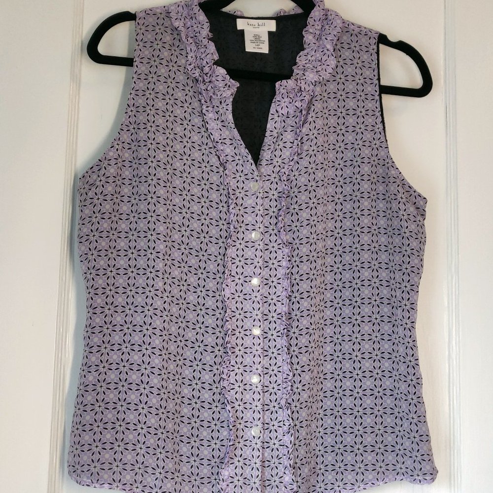 Kate Hill Silk Sleeveless Ruffle Blouse